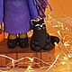 Ведьмочка с тыквой и черным котом. Интерьерная кукла. Счастье в уюте (мастер Анна Егорова). Интернет-магазин Ярмарка Мастеров.  Фото №2