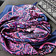Винтаж: Синий шелковый платок с фиолетовым орнаментом, Платки винтажные, Москва,  Фото №1