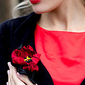 Украшения handmade. Livemaster - original item Brooch leather Red Tulip. Leather flowers. Decoration leather. Handmade.