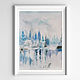 Snow lake-watercolor painting, snow landscape. Pictures. Annet Loginova. My Livemaster. Фото №4