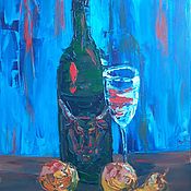 Картины и панно handmade. Livemaster - original item Painting with a bottle of wine. Pears apples. Handmade.