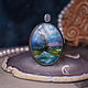 Pendant with painting on mother of pearl ' Sea ' Lacquer miniature, Pendant, Moscow,  Фото №1