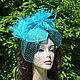 Evening hat with veil and feathers 'Turquoise'. Hats1. Novozhilova Hats. My Livemaster. Фото №5