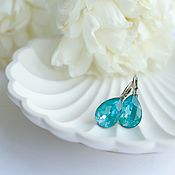 Украшения handmade. Livemaster - original item Earrings with Swarovski crystal drop Turquoise. Handmade.