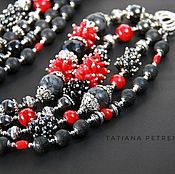 Украшения handmade. Livemaster - original item Bracelet Carmen coral, labradorite, onyx, hematite, lava, silver & black. Handmade.