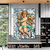 Картина маслом на холсте в интерьер Девушка в Поп - Арт