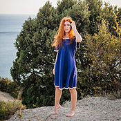 Одежда handmade. Livemaster - original item Linen Midi Dress Summer Vacation - Blue Sea. Handmade.