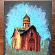 La pintura con la iglesia pastel sobre papel de lija en el viejo roja de la iglesia. Pictures. paintmart (oikos). Ярмарка Мастеров.  Фото №4