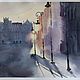 City landscape watercolor Morning (yellow blue-purple lights). Pictures. Pastelena. Online shopping on My Livemaster.  Фото №2