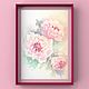 Watercolor miniatures. Large - flowered peonies. Pictures. ArtShipilina. My Livemaster. Фото №4