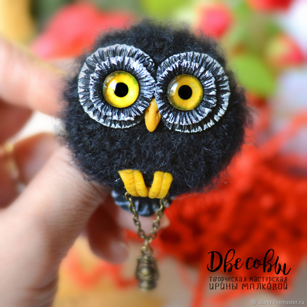 Black Owl brooch with lamp, Brooches, Moscow,  Фото №1