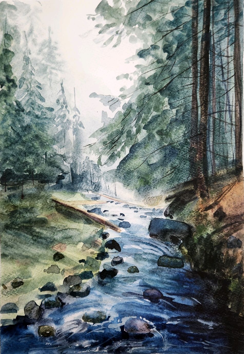 "У реки" картина акварелью в интернет-магазине на Ярмарке Мастеров ...