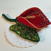 Украшения handmade. Livemaster - original item Brooch-pin: 3D Flower Brooch red with leaf. Handmade.
