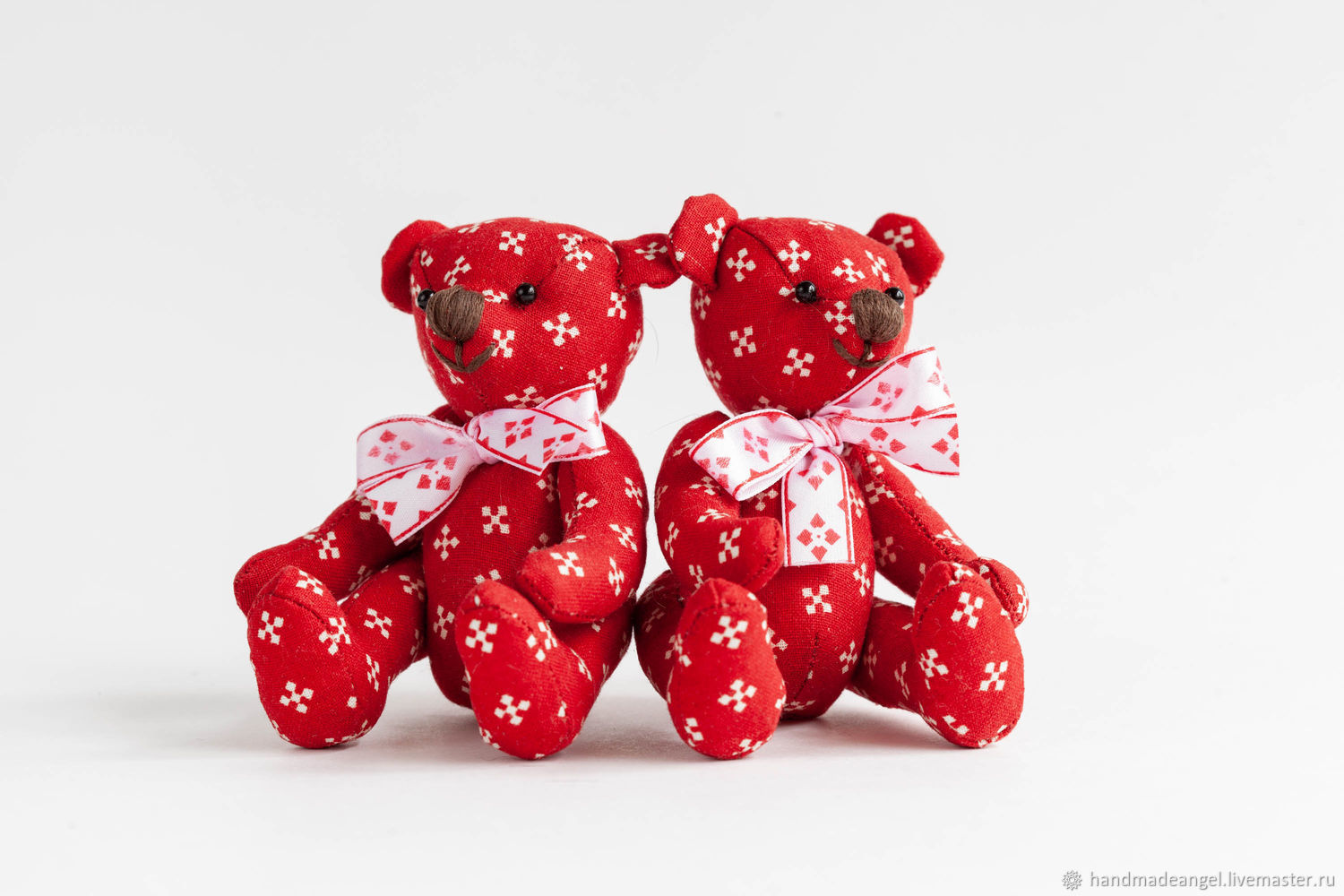 Набор из двух мишек красного цвета с белыми бантиками, Мягкие игрушки, Москва,  Фото №1