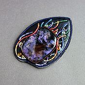 Украшения handmade. Livemaster - original item MEDUSA sugilite brooch, beads, crystals, leather. Handmade.