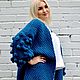 Knitted cardigan, open knit 'Dark turquoise' loose oversize, Coats, Bratsk,  Фото №1