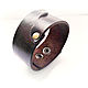 Brown genuine leather unisex bracelet with rivets, Cuff bracelet, Moscow,  Фото №1