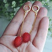 Украшения handmade. Livemaster - original item Raspberry-Long gold-plated earrings on a chain. Handmade.
