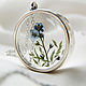 Transparent large round pendant with real blue forget-me-nots, Pendant, Samara,  Фото №1