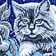 Вышитая бисером картина, В интерьер, Вышитый кот, Картина, лунный кот. Картины. Юлиания. Ярмарка Мастеров.  Фото №6