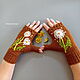  Knitted mitts with embroidery Dandelions brown, Mitts, Bataysk,  Фото №1