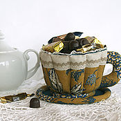 Посуда handmade. Livemaster - original item Cup and saucer. Textile candy bowl, mustard, gift. Handmade.