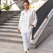 Одежда handmade. Livemaster - original item White Shirt in men`s style size oversize linen with embroidery. Handmade.