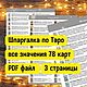 Значения Таро Шпаргалка Чит Лист, Чек-листы и планеры, Москва,  Фото №1