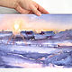 Зимний пейзаж деревни. Картина акварелью. Зимний закат, Картины, Барнаул,  Фото №1