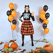 Одежда handmade. Livemaster - original item Halloween costume, skirt with evil pumpkins, longsleeve with skeleton. Handmade.