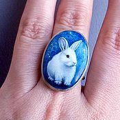 Украшения handmade. Livemaster - original item MY BUNNY ring to order - jewelry painting on stone. Handmade.