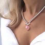 Украшения handmade. Livemaster - original item Heart necklace rose quartz delicate decoration with a lock in front. Handmade.
