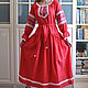 Order Red linen dress Vesnyanka Russian, Slavic. Kupava - ethno/boho. Livemaster. . Folk dresses Фото №3