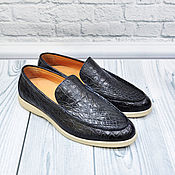 Обувь ручной работы handmade. Livemaster - original item Loafers, made of genuine crocodile leather, in dark blue color.. Handmade.