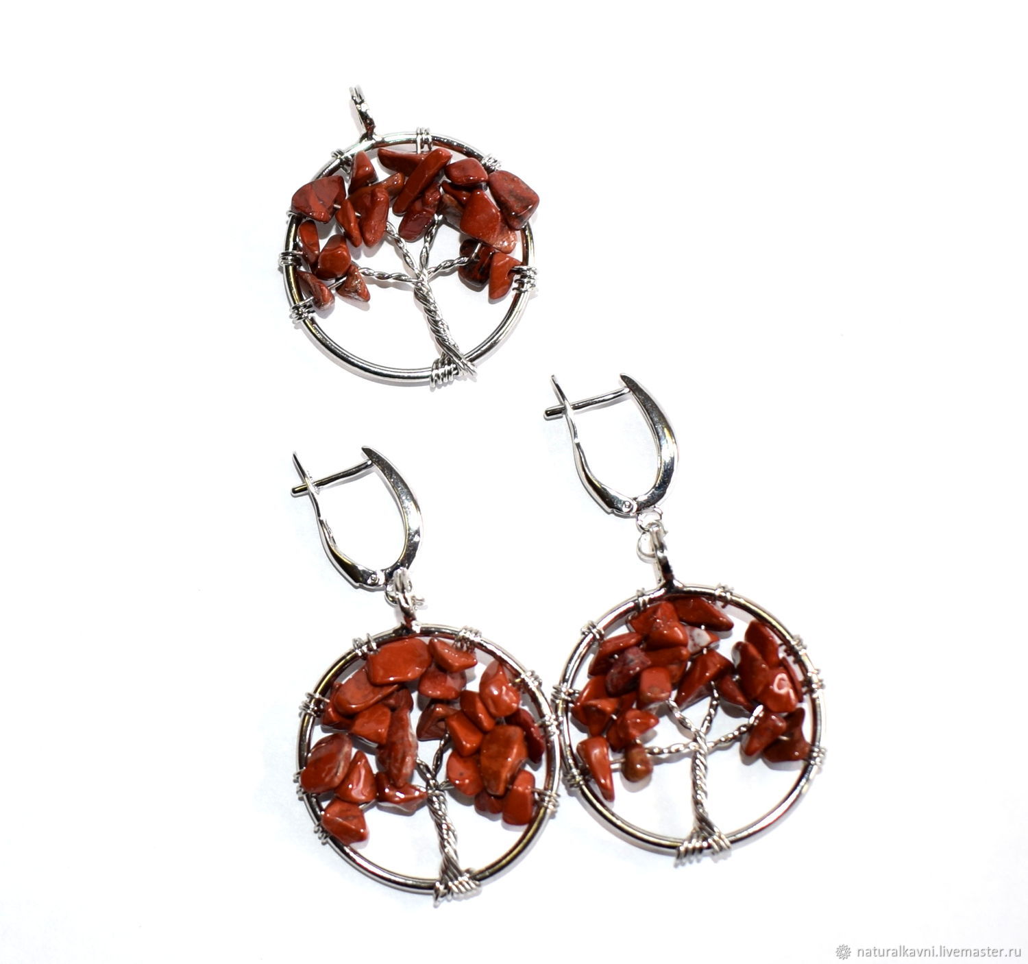 Earrings and pendant 'tree of happiness' natural Jasper, Jewelry Sets, Moscow,  Фото №1