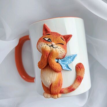 Посуда ручной работы. Ярмарка Мастеров - ручная работа Кружка с декором. Кот.. Handmade.