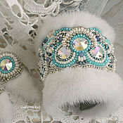 Украшения handmade. Livemaster - original item Mink white embroidered bracelet and earrings 