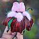Red and black Iris flower brooch made of leather with mink fur. Brooches. flowersstyle (flowersstyle). My Livemaster. Фото №5