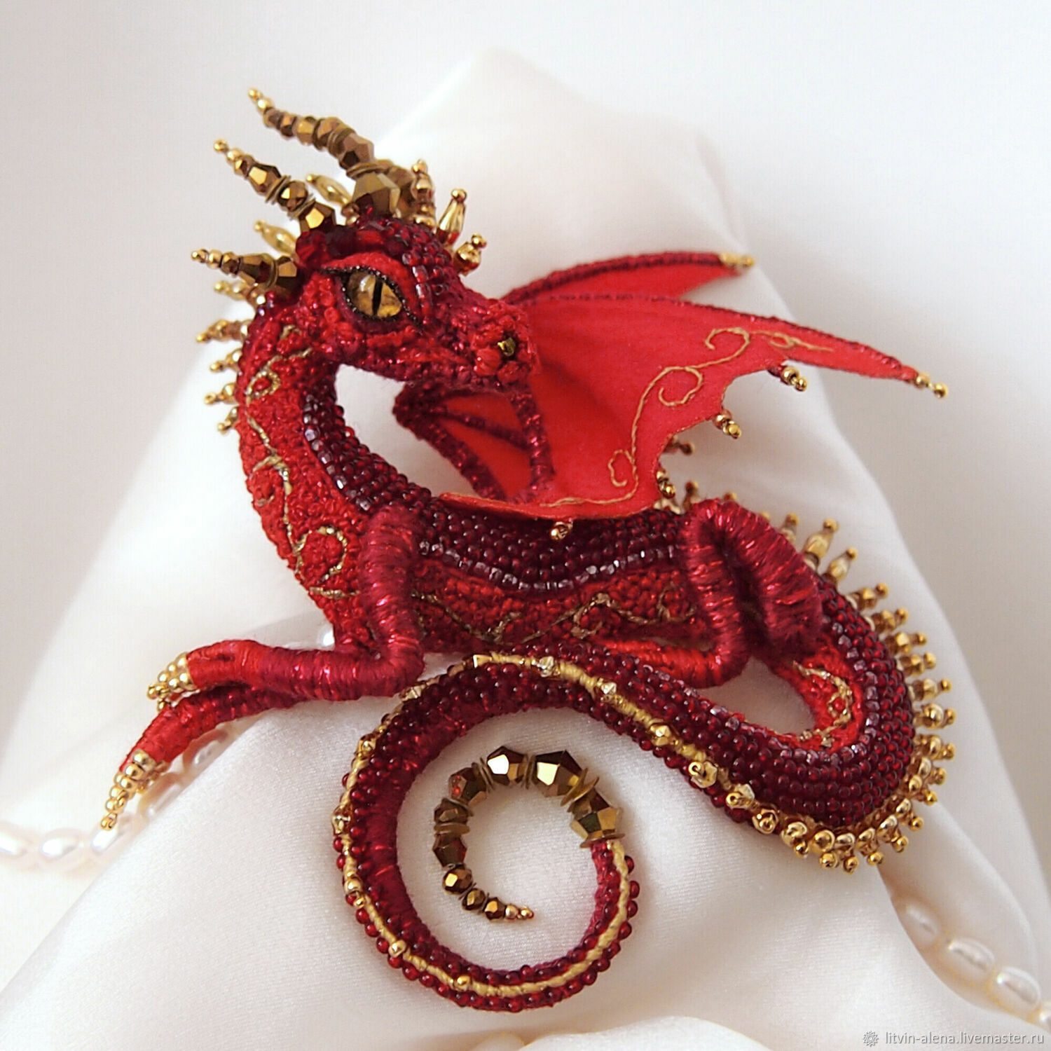 Dragon 'Aisha'. Brooch dragon. Red with gold, Brooches, Moscow,  Фото №1