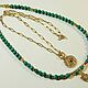 Choker necklace with malachite, 24K gilt pendants, cubic zirconia, 2in1. Necklace. Handwork of jewelry.. My Livemaster. Фото №4