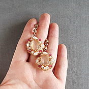 Украшения handmade. Livemaster - original item Oval Earrings with Rose Quartz, Byzantine Beaded Earrings. Handmade.