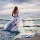 Girl and sea pastel Painting (waves light purple green), Pictures, Yuzhno-Uralsk,  Фото №1