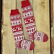 Аксессуары handmade. Livemaster - original item New Year`s socks, Socks with reindeer, Gift to a girl, Red and white. Handmade.