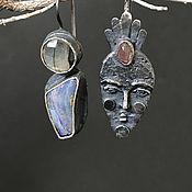 Украшения handmade. Livemaster - original item Earrings from the Face series. Silver, tourmaline, boulder opal, labradorite. Handmade.