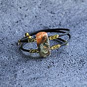 Leather cord bracelet with chiastolite, opal, sodalite