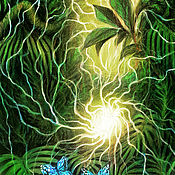 Зеленая интерьерная картина лес цветы папоротника сказка легенда