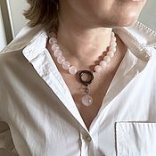 Украшения handmade. Livemaster - original item Necklace made of rose quartz beads with a large clasp and pendant. Handmade.