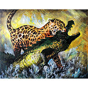 Картины и панно handmade. Livemaster - original item Pictures: Jaguar and Crocodile. Handmade.