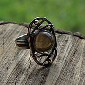 Красивое  филигранное кольцо с хризопразом
