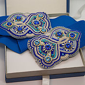 Аксессуары handmade. Livemaster - original item Blue wide belt with Swarovski 